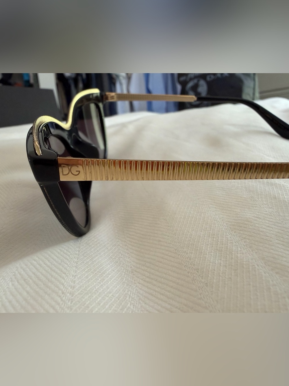 Women's Dolce & Gabbana Black Cat-Eye Sunglasses with Gold Accent - Picture 3 of 7